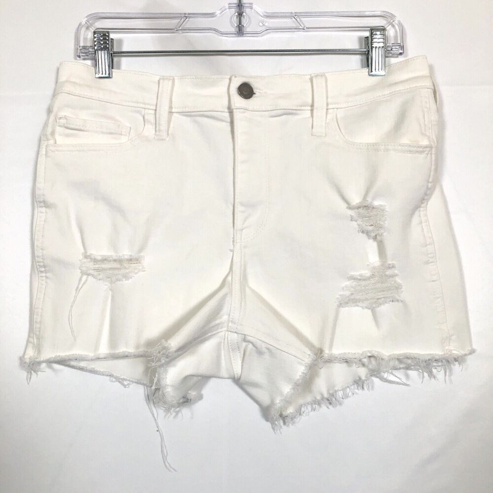 Hollister Womens Cut Off Jean Shorts Size 11 Waist 31 White Denim Distressed